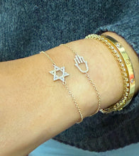 Load image into Gallery viewer, Star of David CVD Diamond Bracelet 14k Solid Yellow Gold Hand Chain Delicate Diamond David Star Bracelet Diamond Bracelet Minimalist 0.30ctw