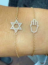 Load image into Gallery viewer, Star of David CVD Diamond Bracelet 14k Solid Yellow Gold Hand Chain Delicate Diamond David Star Bracelet Diamond Bracelet Minimalist 0.30ctw
