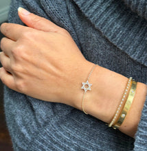 Load image into Gallery viewer, Star of David CVD Diamond Bracelet 14k Solid Yellow Gold Hand Chain Delicate Diamond David Star Bracelet Diamond Bracelet Minimalist 0.30ctw