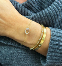 Load image into Gallery viewer, Hamsa Bracelet CVD Diamond Bracelet 14k Solid Yellow Gold Hand Chain Delicate Diamond Hamsa Bracelet Diamond Bracelet Minimalist 0.20ctw