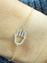 Load image into Gallery viewer, Hamsa Bracelet CVD Diamond Bracelet 14k Solid Yellow Gold Hand Chain Delicate Diamond Hamsa Bracelet Diamond Bracelet Minimalist 0.20ctw