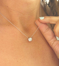 Load image into Gallery viewer, Round Cut Moissanite Pendant And Chain Solitaire Minimalist Dainty Style 14k Solid White Gold Necklace And Chain Wedding Gift For Her 1.50ct