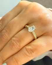 Load image into Gallery viewer, Oval Shape Diamond And Round Sides Engagement Ring IGI Certified 14k Solid Yellow Gold Bridal Ring Wedding Ring Deco Antique Style 1.00ct