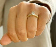 Load image into Gallery viewer, Oval Shape Diamond And Round Sides Engagement Ring IGI Certified 14k Solid Yellow Gold Bridal Ring Wedding Ring Deco Antique Style 1.00ct