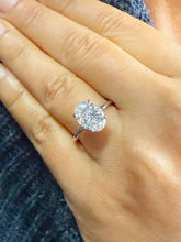 Load image into Gallery viewer, Oval Cut Diamond And Round Sides Engagement Ring IGI Certified 14k Solid White Gold Bridal Ring Wedding Ring Hidden Halo Style 3.15ctw