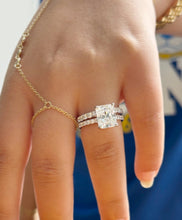 Load image into Gallery viewer, Radiant Cut And Round Cut Sides Diamond IGI Certified Engagement Ring And Matching Band 14k Solid White Gold Inner Halo Wedding Set 5.20ctw