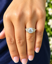 Load image into Gallery viewer, Round Moissanite & Half Moon CVD Diamond Art Deco Engagement Ring 14K Yellow Gold 3.00 CTW