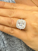Load image into Gallery viewer, Cushion Cut Moissanite And Round Cut Sides Engagement Ring Halo Style Split Shank Wedding Ring Set In 14k White And Rose Gold Bridal 6.00ctw