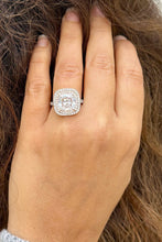 Load image into Gallery viewer, Cushion Cut Moissanite And Round Cut Sides Engagement Ring Halo Style Split Shank Wedding Ring Set In 14k White And Rose Gold Bridal 6.00ctw
