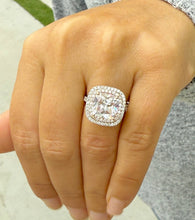 Load image into Gallery viewer, Cushion Cut Moissanite And Round Cut Sides Engagement Ring Halo Style Split Shank Wedding Ring Set In 14k White And Rose Gold Bridal 6.00ctw