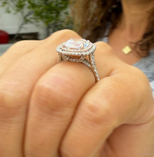 Load image into Gallery viewer, Cushion Cut Moissanite And Round Cut Sides Engagement Ring Halo Style Split Shank Wedding Ring Set In 14k White And Rose Gold Bridal 6.00ctw