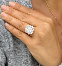 Load image into Gallery viewer, Cushion Cut Moissanite And Round Cut Sides Engagement Ring Halo Style Split Shank Wedding Ring Set In 14k White And Rose Gold Bridal 6.00ctw