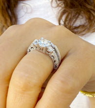 Load image into Gallery viewer, Round Cut And Diamonds Engagement Ring And Band Wedding Bridal Set 1.65ctw Antique Style Filigree IGI Certified 14k Solid White Gold F-VS2