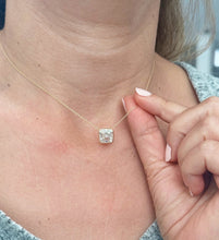 Load image into Gallery viewer, Asscher Cut Diamond Bezel Set Solitaire Necklace and Chain IGI Certified 14k Solid Yellow Gold Pendant And Chain Bridal Wedding Gift 3.00ct
