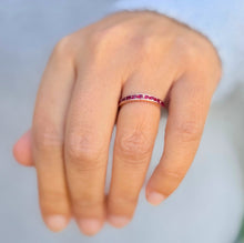 Load image into Gallery viewer, Round Cut Natural Ruby Half Eternity Band Set In Yellow Gold Channel Set Wedding Band Anniversary Band Women's Bridal Ruby Band Gift 0.50ctw