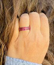 Load image into Gallery viewer, Two Piece Round Cut Natural Ruby Half Eternity Band Set In Yellow Gold Channel Set Band Anniversary Band Women's Bridal Ruby Band 0.50ctw