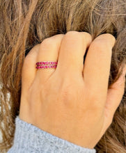 Load image into Gallery viewer, Two Piece Round Cut Natural Ruby Half Eternity Band Set In Yellow Gold Channel Set Band Anniversary Band Women's Bridal Ruby Band 0.50ctw