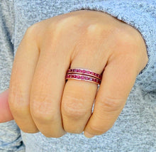 Load image into Gallery viewer, Two Piece Round Cut Natural Ruby Half Eternity Band Set In Yellow Gold Channel Set Band Anniversary Band Women's Bridal Ruby Band 0.50ctw