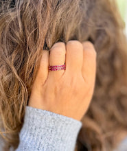 Load image into Gallery viewer, Two Piece Round Cut Natural Ruby Half Eternity Band Set In Yellow Gold Channel Set Band Anniversary Band Women's Bridal Ruby Band 0.50ctw