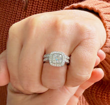Load image into Gallery viewer, Cushion Cut And Round Cut Diamond Engagement Ring And Band IGI Certified 14k White Solid Gold Wedding Set Bezel Style Bridal Set 2.50ctw