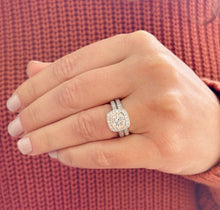 Load image into Gallery viewer, Cushion Cut And Round Cut Diamond Engagement Ring And Band IGI Certified 14k White Solid Gold Wedding Set Bezel Style Bridal Set 2.50ctw