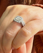 Load image into Gallery viewer, Cushion Cut And Round Cut Diamond Engagement Ring And Band IGI Certified 14k White Solid Gold Wedding Set Bezel Style Bridal Set 2.50ctw