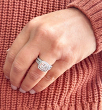 Load image into Gallery viewer, Cushion Cut And Round Cut Diamond Engagement Ring And Band IGI Certified 14k White Solid Gold Wedding Set Bezel Style Bridal Set 2.50ctw
