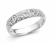 Load image into Gallery viewer, Vintage Leaf Engraved Wedding Band 14K White Gold Ring Unisex Wedding Band Antique Filigree Ring for Men Women Anniversary Band 4.5mm Width