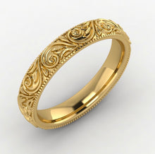 Load image into Gallery viewer, Vintage Leaf Engraved Wedding Band 14K White Gold Ring Unisex Wedding Band Antique Filigree Ring for Men Women Anniversary Band 4.5mm Width