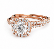 Load image into Gallery viewer, GIA Certified Natural Cushion Cut And Round Cut Sides Diamond Engagement Ring And Matching Band Halo Wedding Set 14K Solid Rose Gold 1.50ct