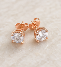 Load image into Gallery viewer, Round Shape Moissanite Stud Earrings Prong set Style 14k Solid Rose Solid Gold 2.00ctw, 1.0ct each Earrings Gift For Her Jewelry