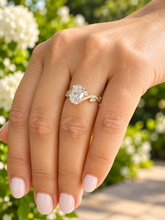 Load image into Gallery viewer, IGI Certified Oval Cut and round and marquise cut sides leaf style design Diamond Engagement Ring 14k Solid Yellow Gold 2.35ctw