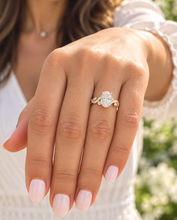 Load image into Gallery viewer, IGI Certified Oval Cut and round and marquise cut sides leaf style design Diamond Engagement Ring 14k Solid Yellow Gold 2.35ctw