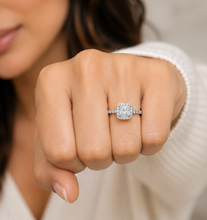Load image into Gallery viewer, Cushion Cut Moissanite Center And Round Cut Sides Engagement Ring Halo Style Set In 14k Solid White Gold Bridal Wedding Ring For Her 1.80ctw