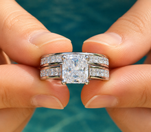Load image into Gallery viewer, IGI Certified Princess Cut Diamond Engagement Ring and Matching Band Bridal Set 14k Solid and Heavy White Gold Wedding Set 2.85ct F-VS2