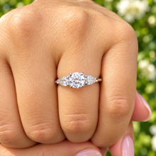 Load image into Gallery viewer, Round Cut And Pear Shape Sides Diamond Engagement Ring IGI Certified 14k Solid White Gold Bridal Wedding Ring 1.40ctw F-VS2