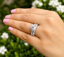 Load image into Gallery viewer, Round Cut Moissanite Engagement Ring And Matching Band Eternity Style Women's 14k Solid White Gold Bridal Set Eternity Wedding Set 6.00ctw