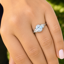 Load image into Gallery viewer, Oval Shape And Trillion Cut IGI Certified Diamond Engagement Ring Three Stone Style Wedding Ring In 14K White Gold Bridal Ring 2.60ctw