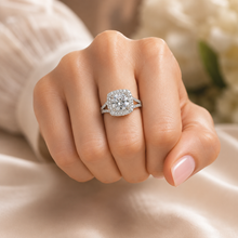 Load image into Gallery viewer, Round Cut Moissanite Engagement Ring Set In 14k Solid White Gold Wedding Ring Double Halo Bridal Ring Split Shank Halo Ring For Her 3.00ctw