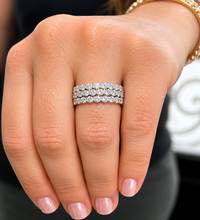 Load image into Gallery viewer, Round Cut Moissanites Band Eternity Style Anniversary Band Antique Filigree Style Engagement Band 14k White Gold Ring Wedding Bands 0.60ctw