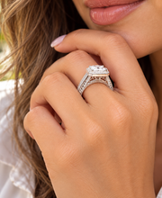Load image into Gallery viewer, Princess Cut And Round Cut Diamond Engagement Ring IGI Certified 14k White Gold Halo Antique Style Wedding Ring 3.70ct G-VS2