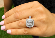 Load image into Gallery viewer, Asscher Cut Moissanite and Round Cut Cvd Diamonds Engagement Ring Bezel Set Wedding Ring Halo Style Bridal Ring 14k Solid White Gold 4.60ctw