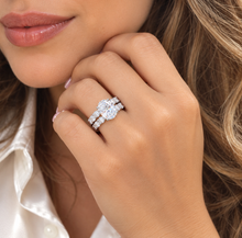 Load image into Gallery viewer, Oval Shape And Round Cut Sides Eternity Style IGI Certified Diamond Engagement Ring And Matching Band Wedding Bridal Set 14k White Gold 9.50