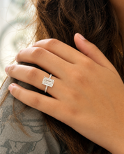 Load image into Gallery viewer, Emerald Cut Moissanite And Round Cut Sides Engagement Ring Set In 14k White Gold Wedding Ring Bridal propose Ring 4.25ctw