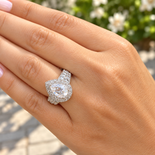 Load image into Gallery viewer, Pear Shape Center And Round Cut Sides Diamond Engagement Ring Halo Ring Wedding Bridal Ring IGI Certified 14k Solid White Gold 4.40ctw G-VS2