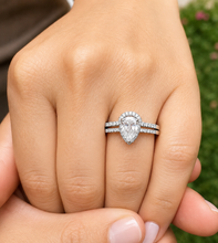 Load image into Gallery viewer, Pear Shape And Round Cut Sides Diamond Engagement Ring And Matching Band IGI Certified 14k Solid White Gold Bridal Wedding Set Halo 1.40ctw