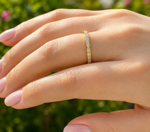 Load image into Gallery viewer, Round Cut Moissanites Band Half Eternity Anniversary Band Prong Set Engagement Ring Band 14k Solid Yellow Gold Ring Wedding Band 0.15ctw