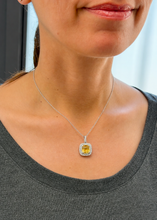 Load image into Gallery viewer, Cushion Shape Natural Yellow Citrine And Round Cut Natural Diamonds Pendent And Chain Necklace Double Halo Style Gift 14k White Gold 2.50ctw