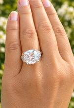 Load image into Gallery viewer, Cushion Cut Center And Half Moon Shape Sides Diamond Engagement Ring IGI Certified 14k Solid White Gold Three Stone Style Ring 5.80ctw G-VS2