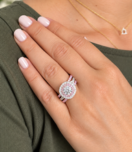 Load image into Gallery viewer, Cushion Cut And Round Cut Diamonds And Pink Sapphires Engagement Ring And Two Bands IGI Certified 14K White And Rose Gold Double Halo 3.00ct